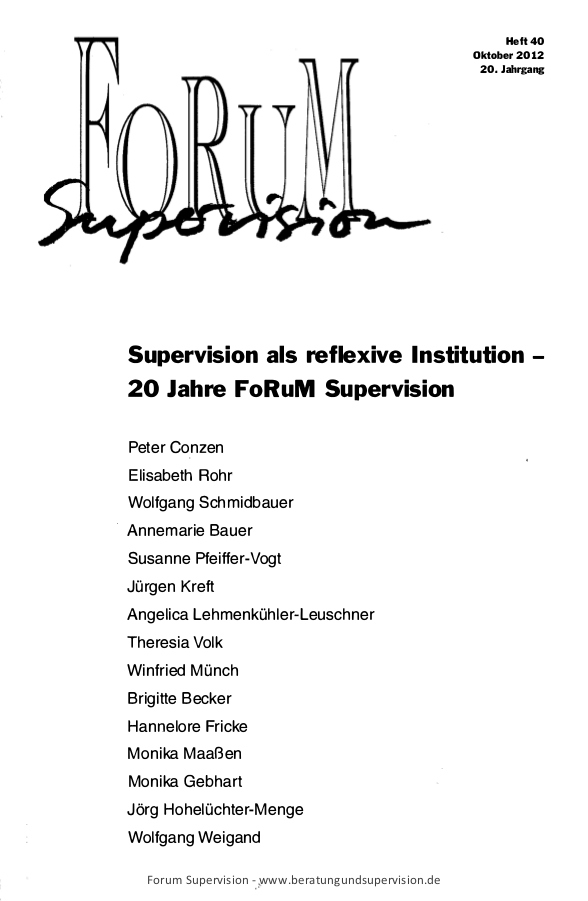 Supervision als reflexive Institution - 20 Jahre FoRuM Supervision